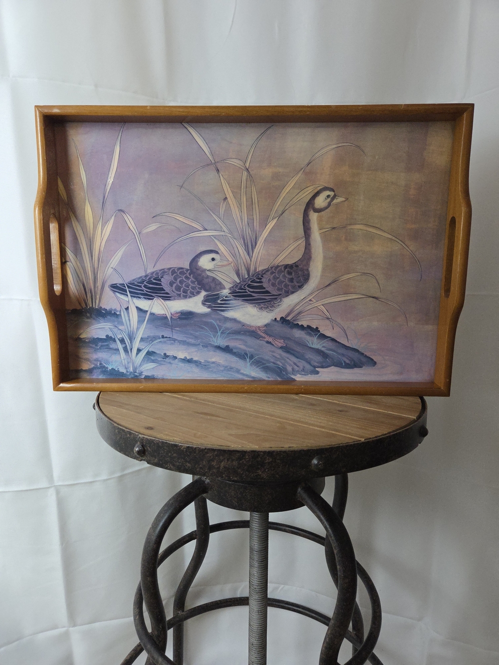 Wooden Serving Tray with Duck Illustration - Purple